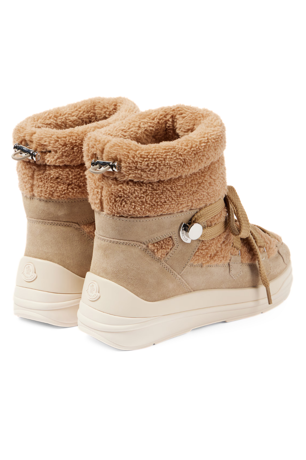 Moncler Insolux suede and faux fur snow boots beige for women