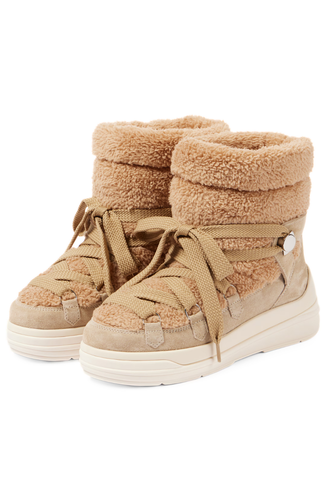 Moncler Insolux suede and faux fur snow boots beige for women