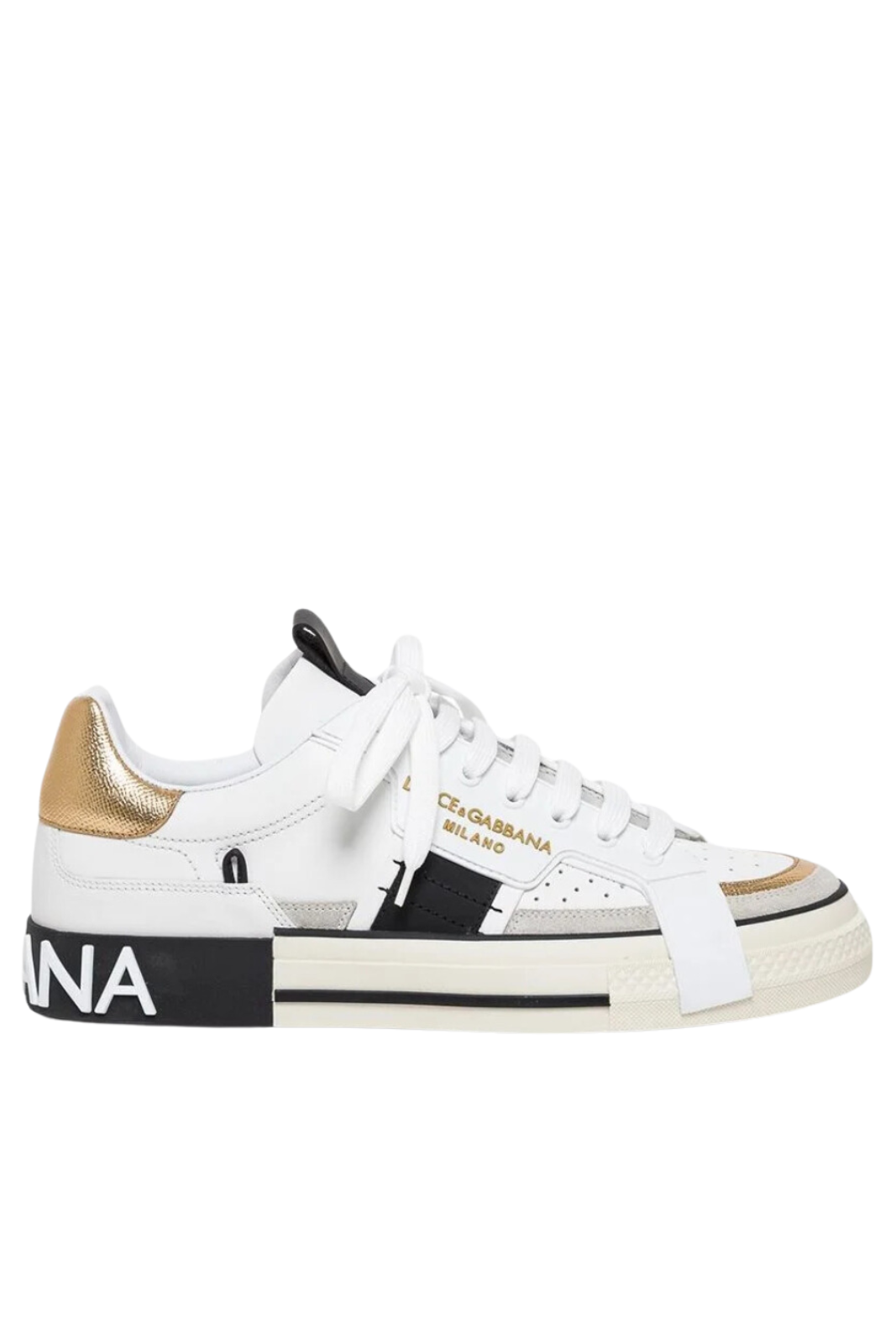 Dolce & Gabbana 2.Zero Lace-Up Sneakers White/Black/Gold