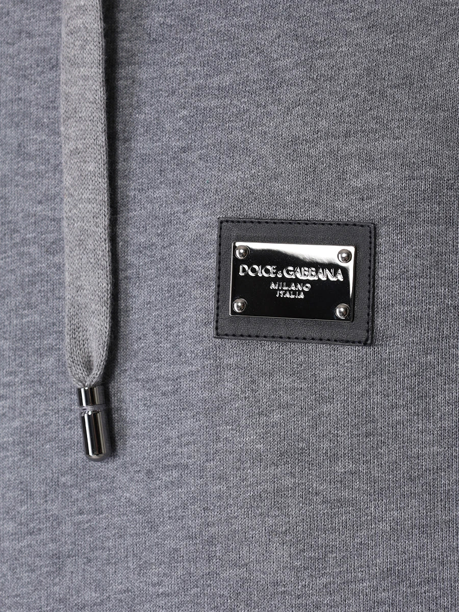 Dolce & Gabbana Logo Plaque Hoodie in Grey