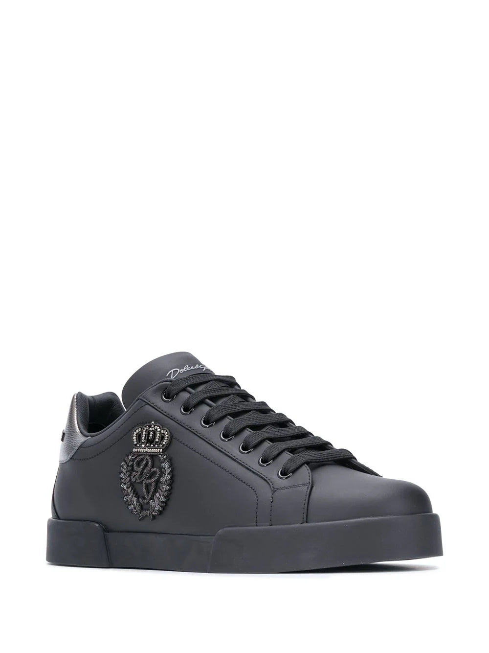 Dolce & Gabbana Portofino Black crown-patch leather sneakers