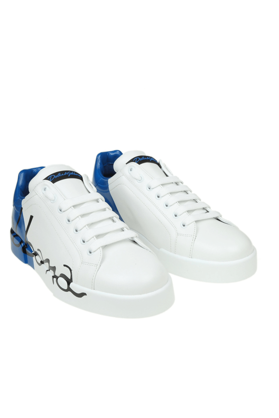 Dolce & Gabbana Portofino Two-tone Leather Sneakers In White and Blue