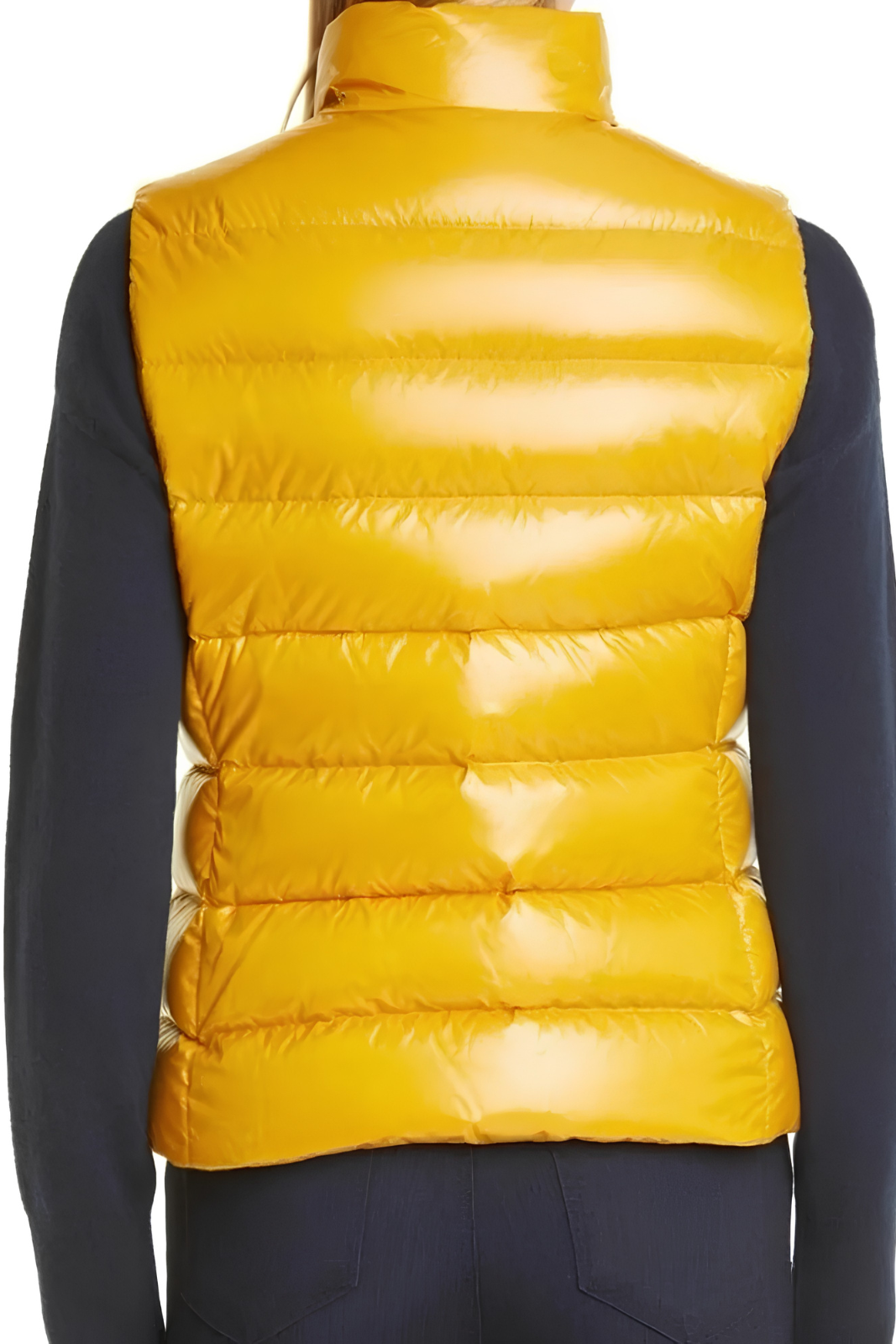 Moncler Ghany Shiny Nylon Down Vest Yellow