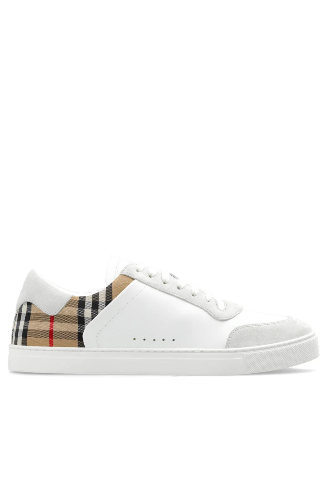 Burberry Checked Lace-Up Sneakers white brown