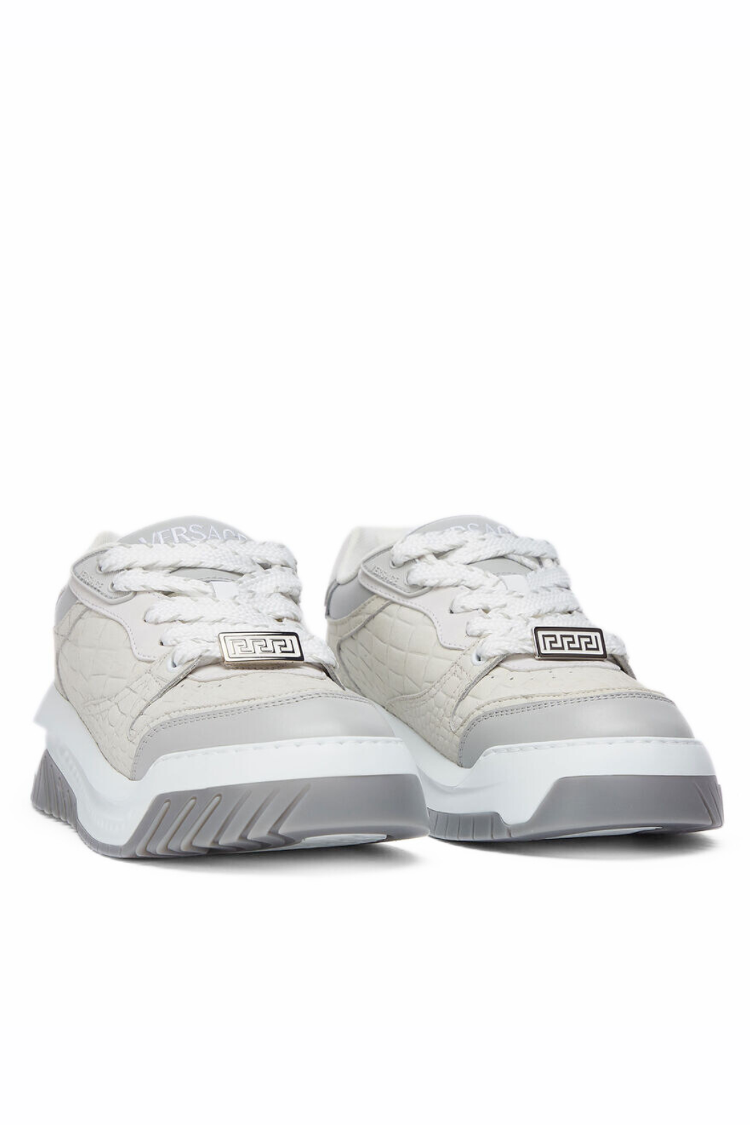 Versace Odissea platform casual sneakers in cowhide leather Grey
