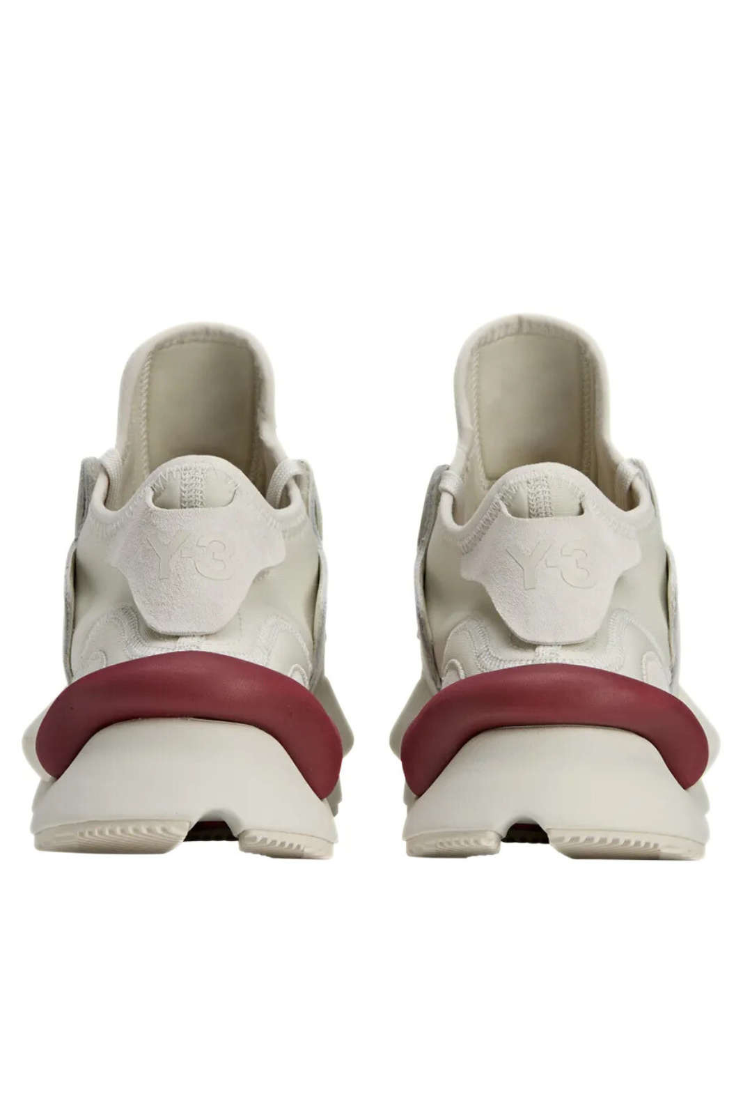 Y3 White sneakers with red soles on a white background