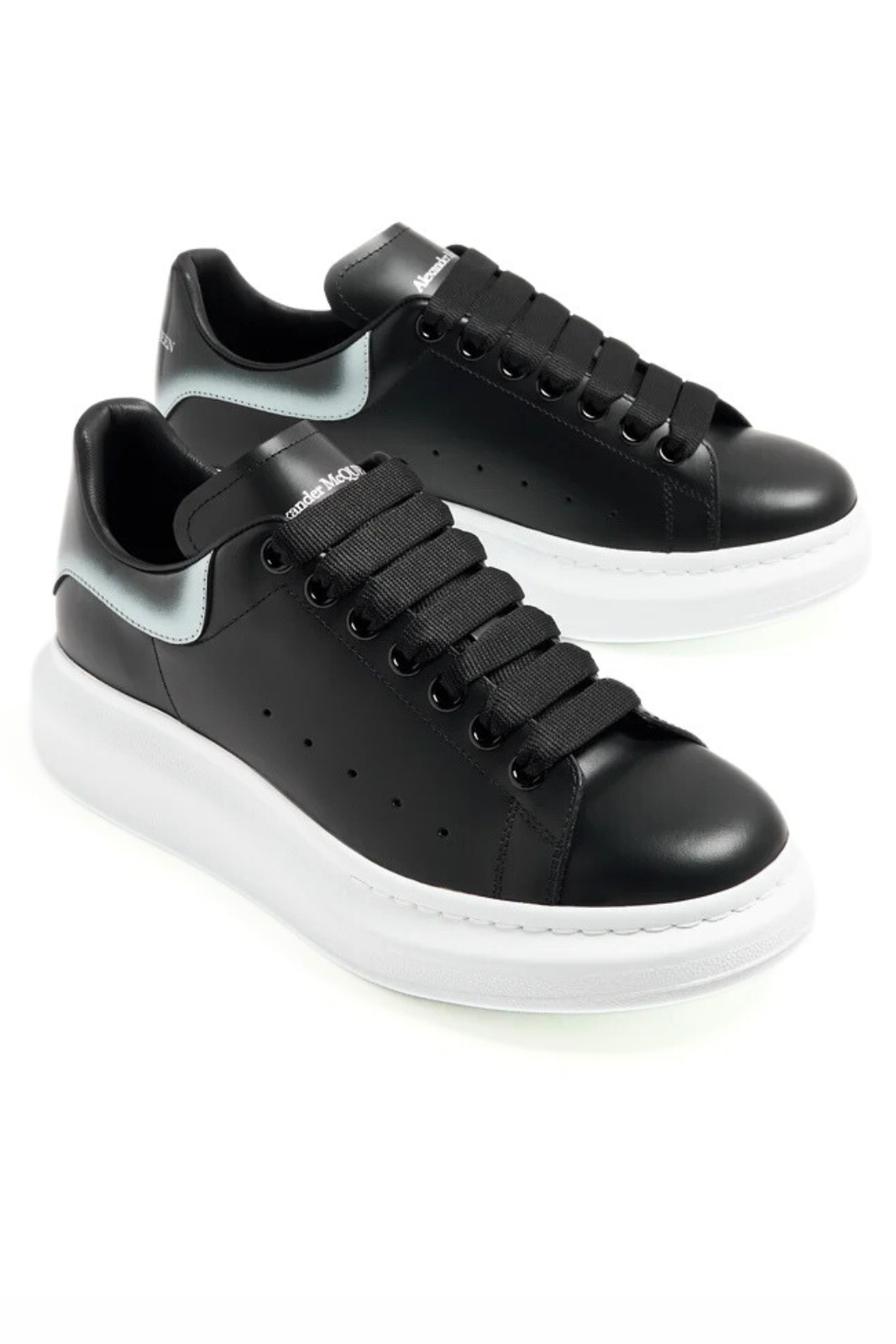 Alexander McQueen Oversized Faded Heel Black Silver Sneakers