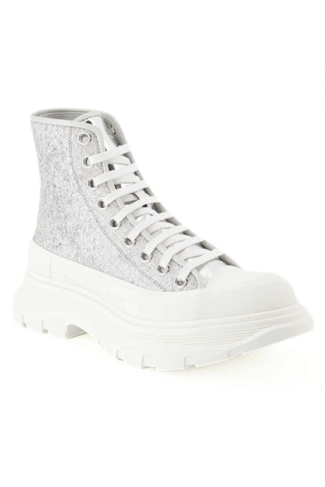 Alexander McQueen Bottines Tread Slick White Silver
