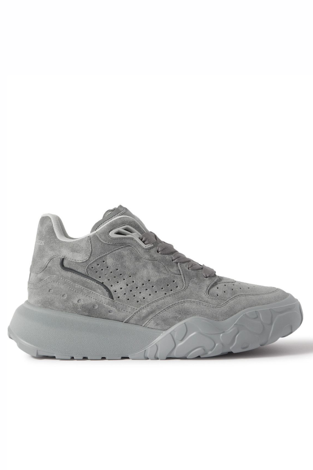 Alexander McQueen Court Exaggerated Sole Perforated Suede Sneakers Gray