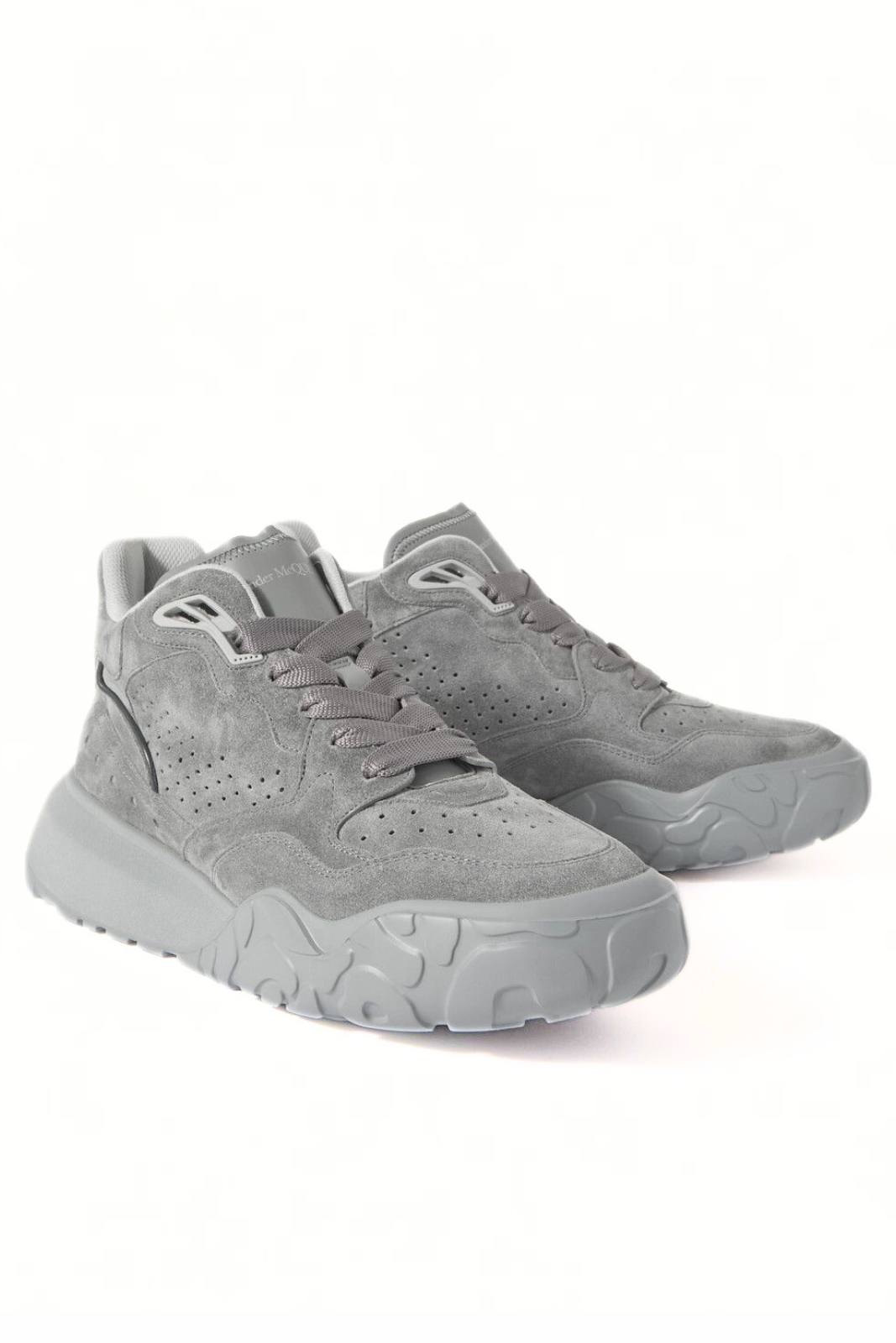 Alexander McQueen Court Exaggerated Sole Perforated Suede Sneakers Gray