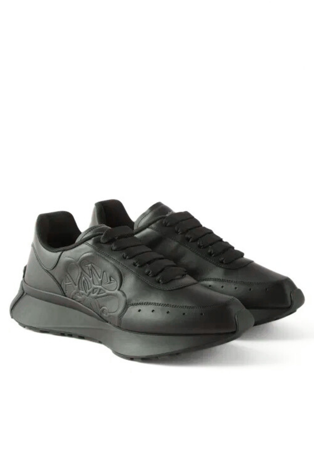 Alexander McQueen Exaggerated Sole Logo Embossed Leather Sneakers Black