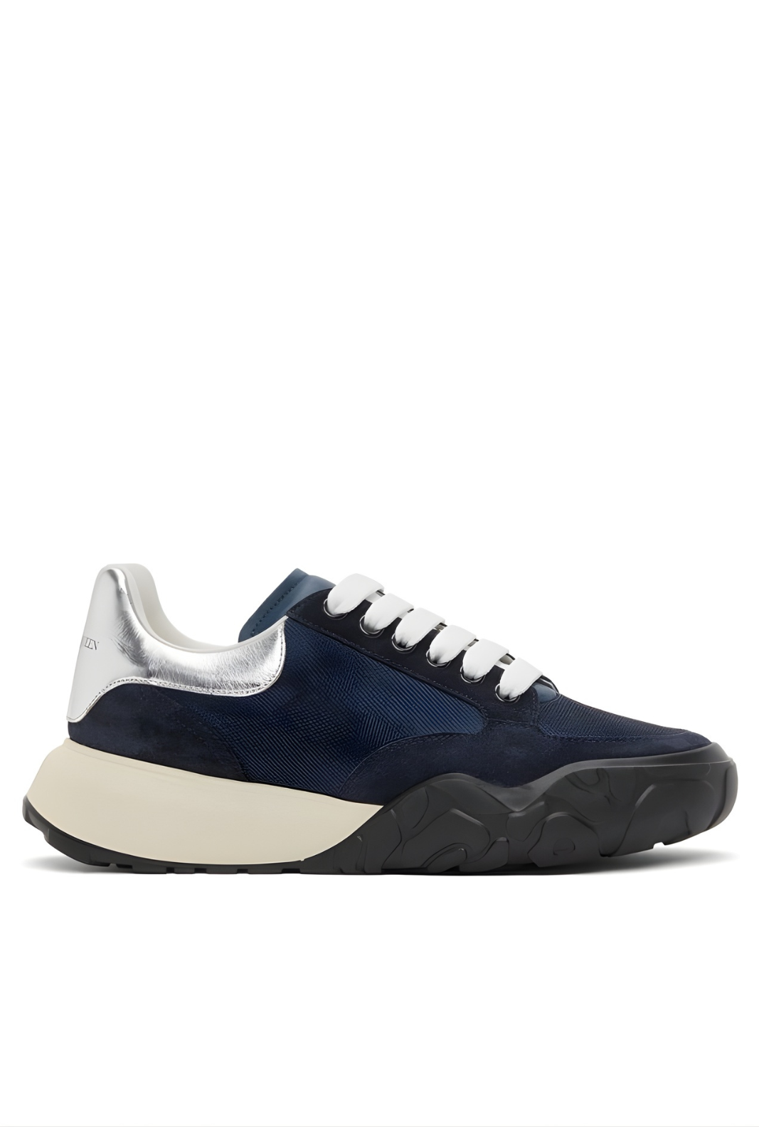 Alexander McQueen Navy and Silver Court Trainer Sneakers