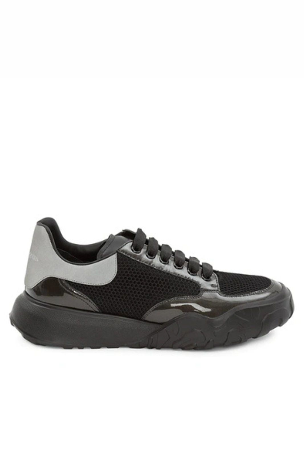 Alexander McQueen Men's Court Mix-leather Chunky Sneakers In Black Gunmetal