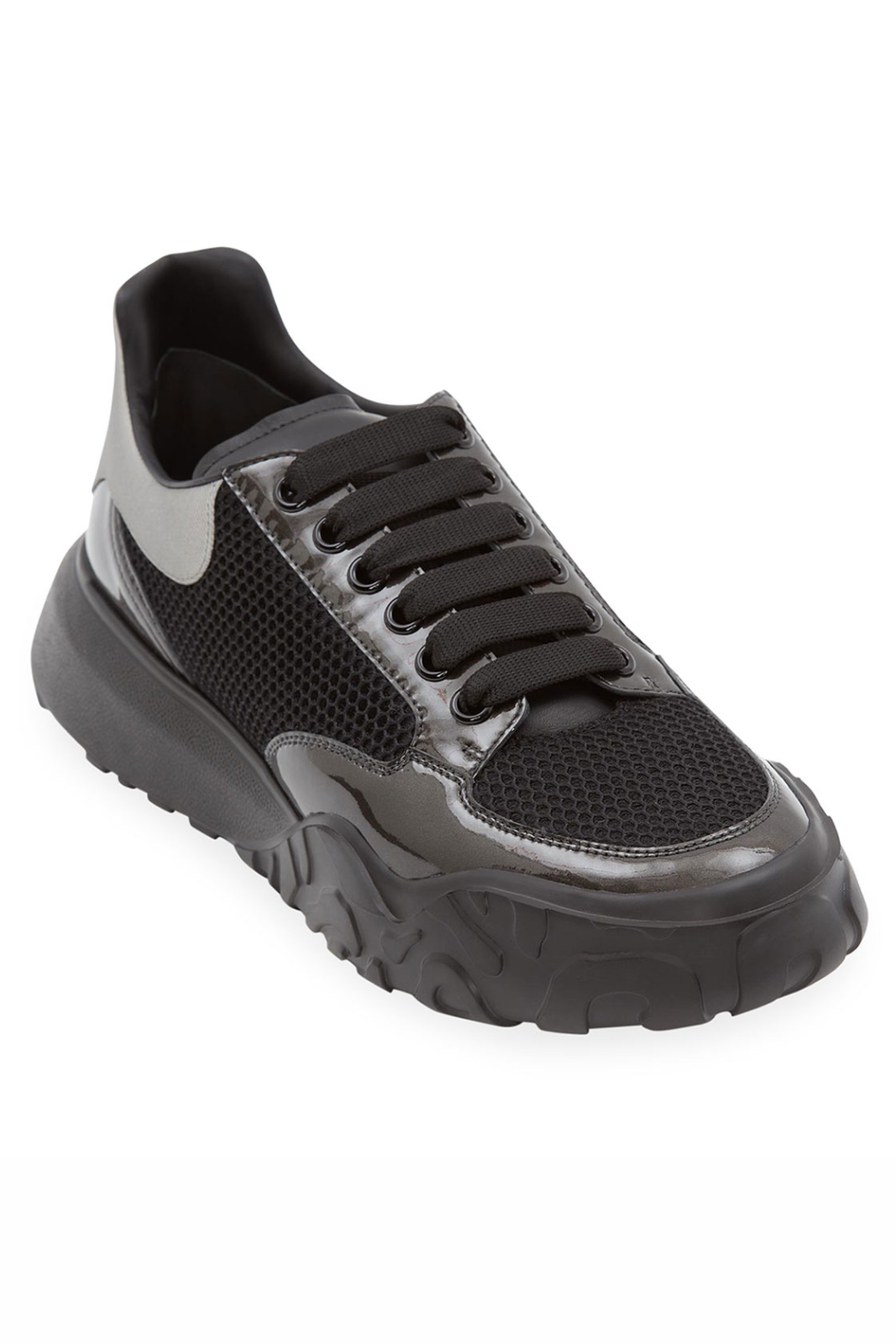 Alexander McQueen Men's Court Mix-leather Chunky Sneakers In Black Gunmetal