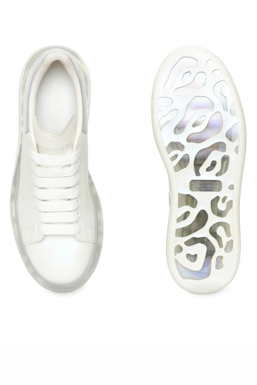 Alexander McQueen Clear Sole Heel Oversized lace-up Sneakers White Silver