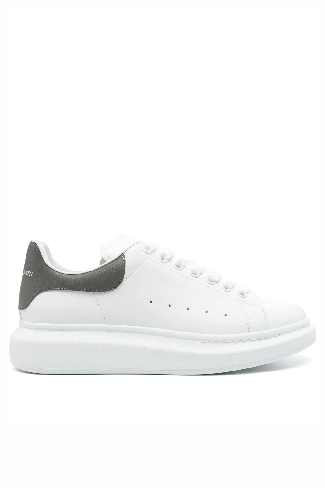 Alexander McQueen Oversized Leather Sneakers in White with Dark Grey Heel