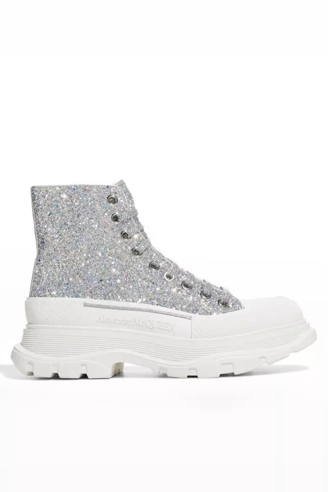 Alexander McQueen Tread Slick Glitter High-Top Boots Silver
