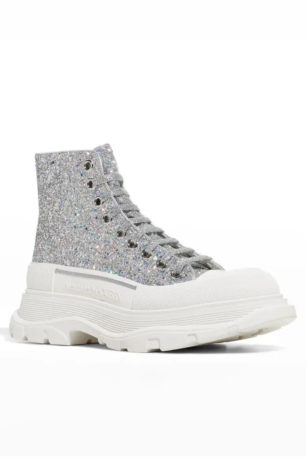 Alexander McQueen Tread Slick Glitter High-Top Boots Silver