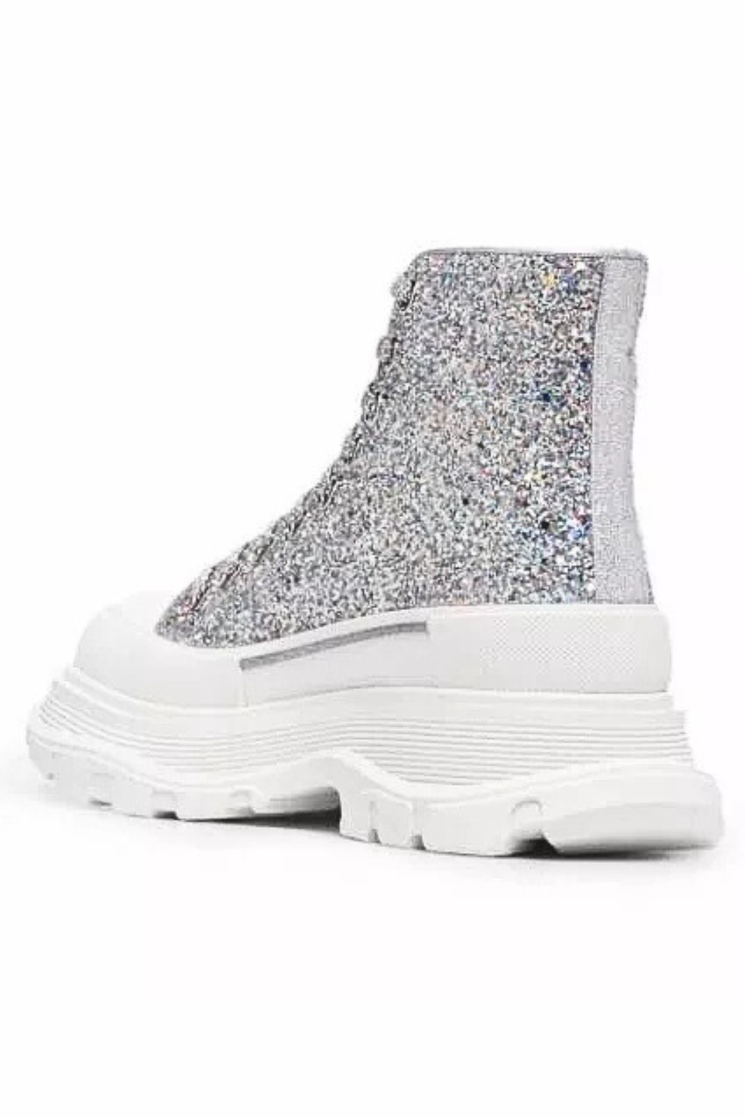 Alexander McQueen Tread Slick Glitter High-Top Boots Silver