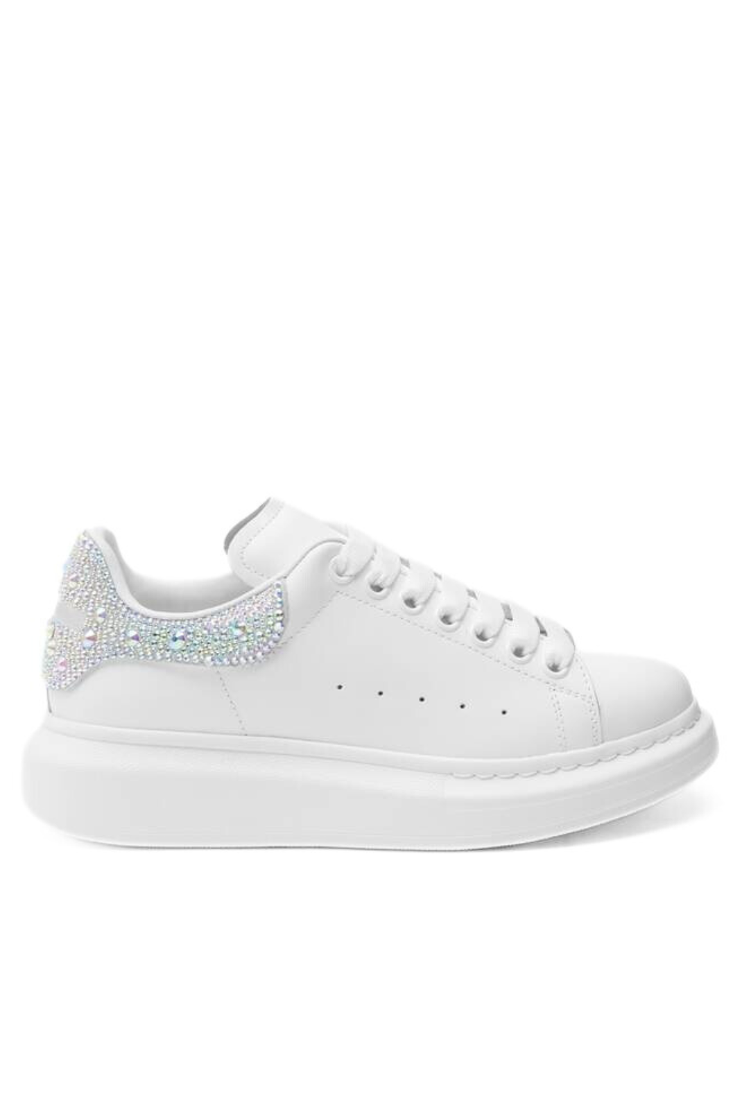 Alexander McQueen Women's Oversized Sneaker in White Silver Strass