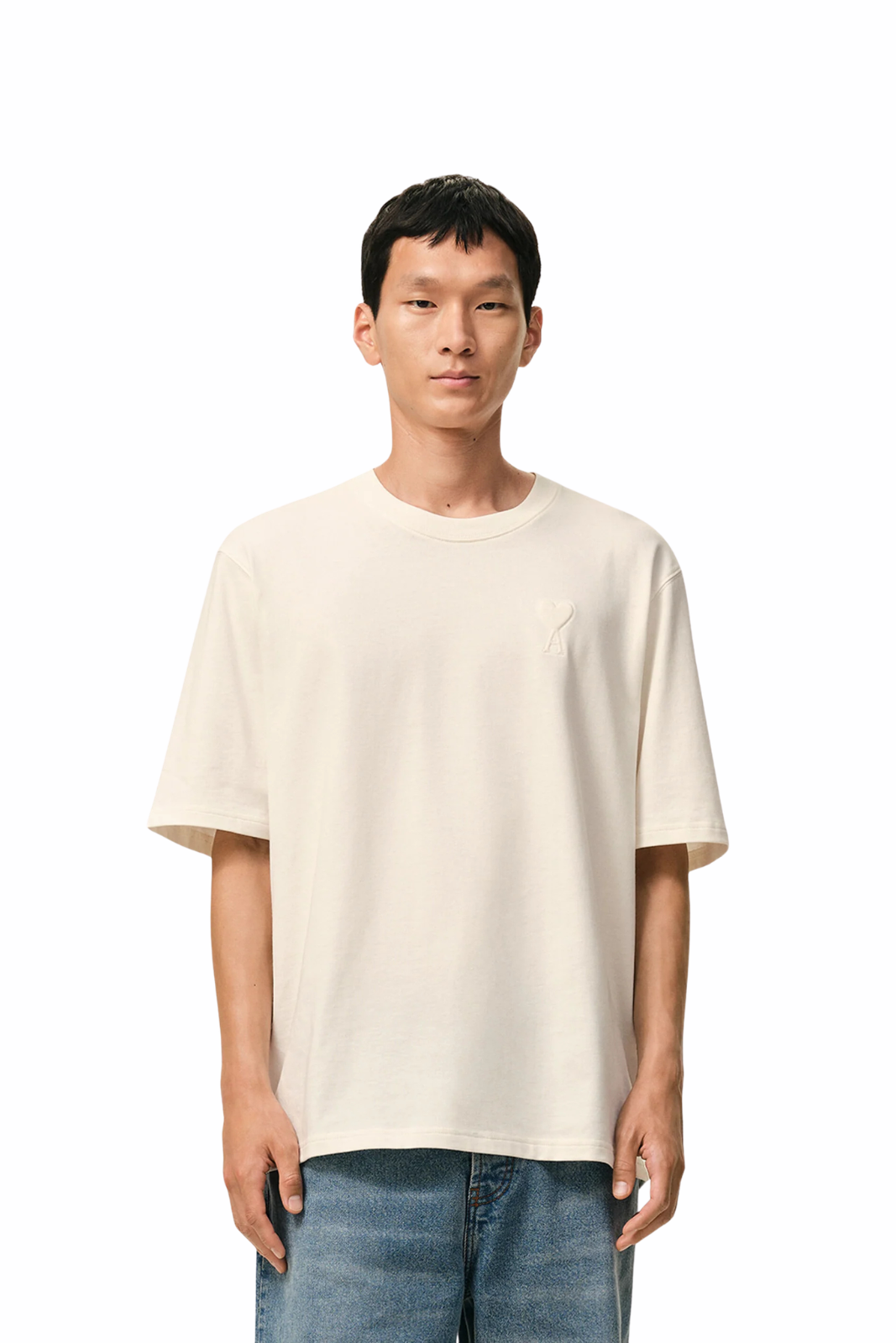 Ami Paris Ami De Coeur Embossed T-shirt White Cream Cotton