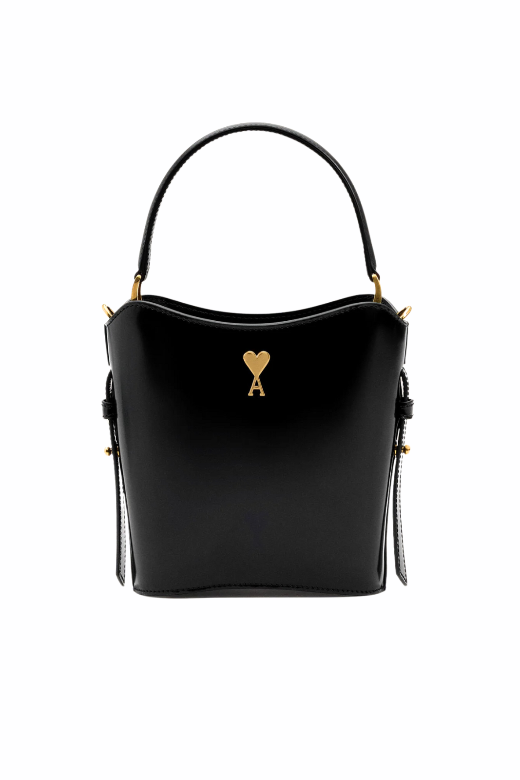 Ami Paris Black Leather Mini Paris Paris Bucket Bag