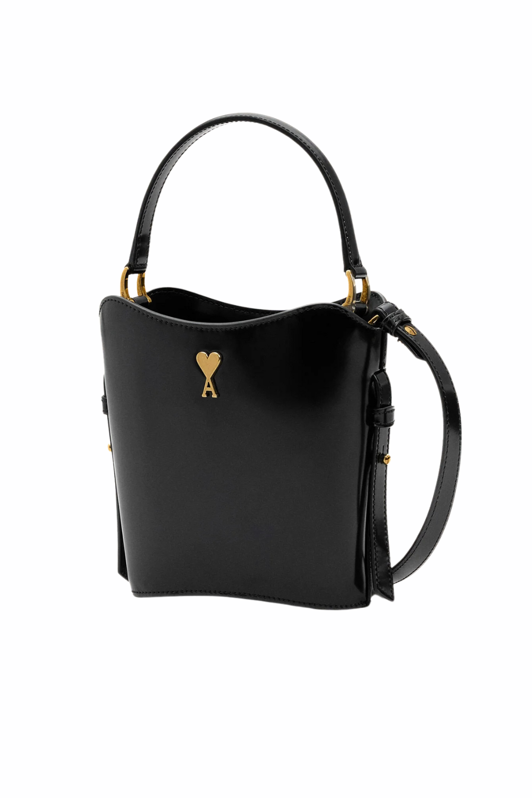 Ami Paris Black Leather Mini Paris Paris Bucket Bag