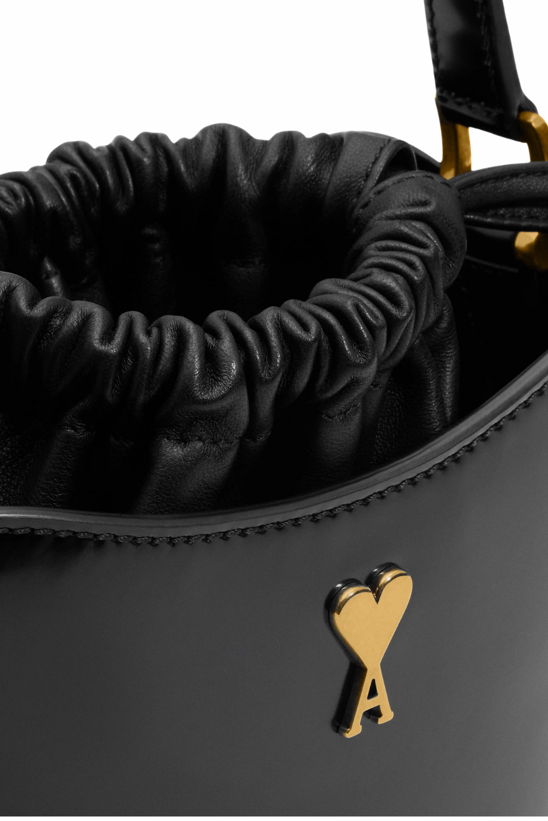 Ami Paris Black Leather Mini Paris Paris Bucket Bag