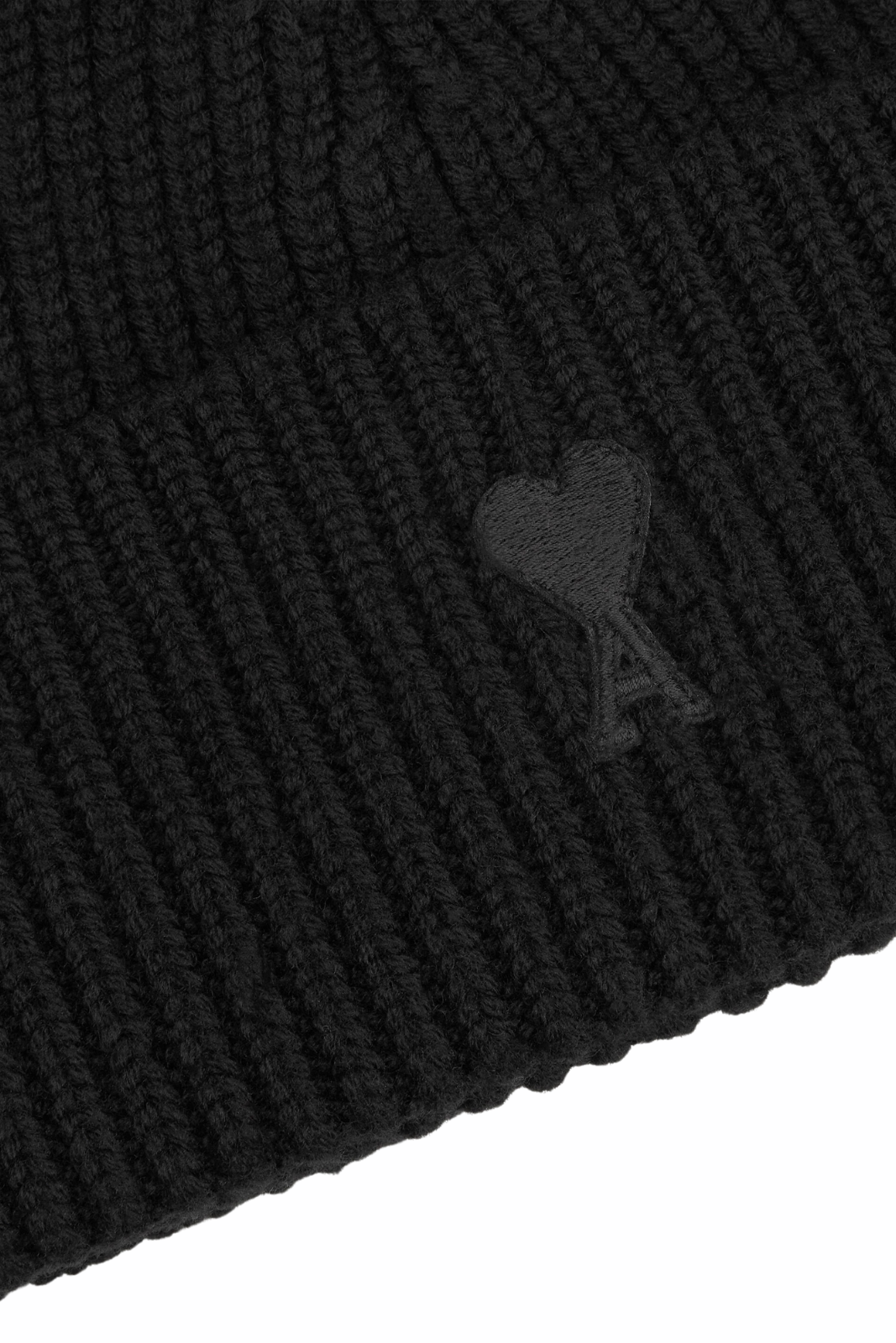 Ami Paris Black Wool Ami De Coeur Beanie