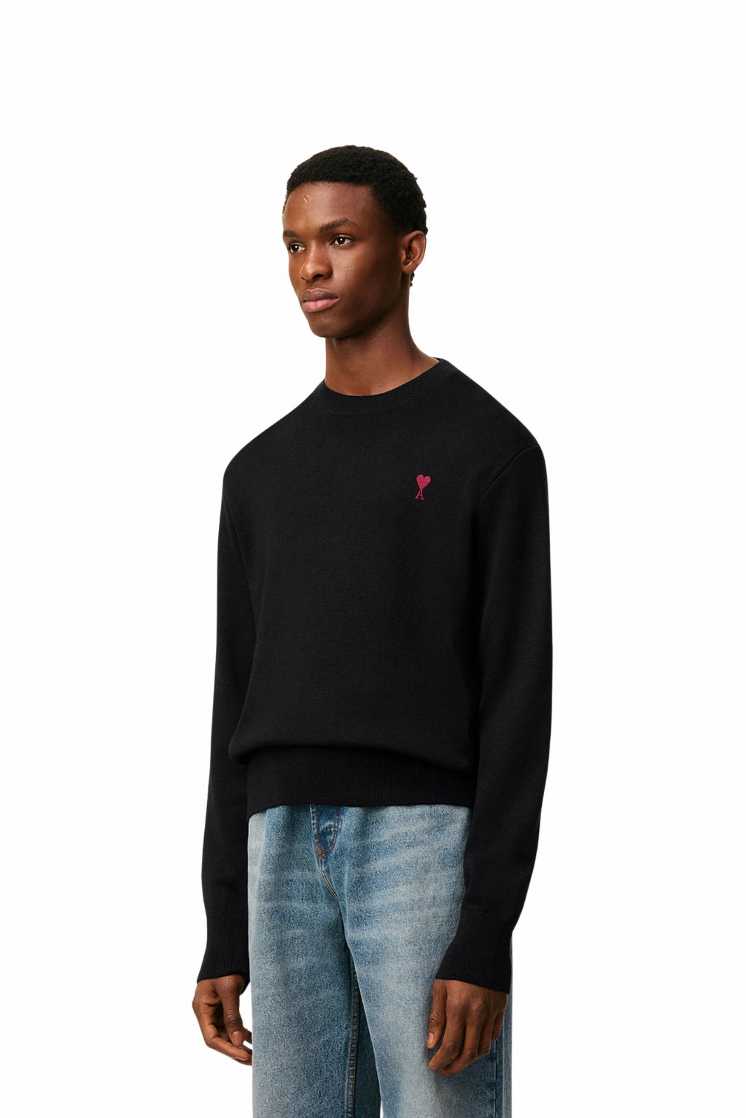 Ami Paris Black Wool Ami De Coeur Crewneck Sweater