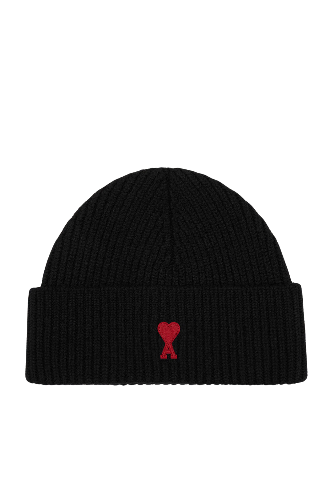 Ami Paris Black Wool Beanie With Contrasted Ami De Coeur