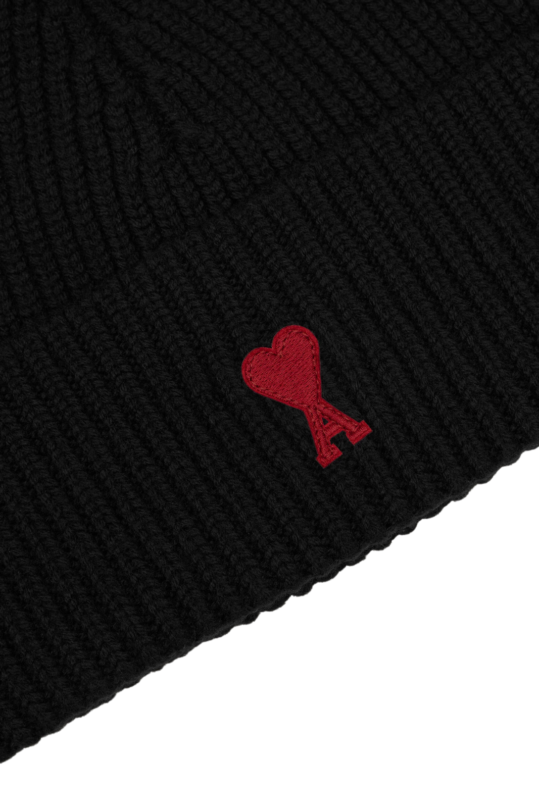 Ami Paris Black Wool Beanie With Contrasted Ami De Coeur