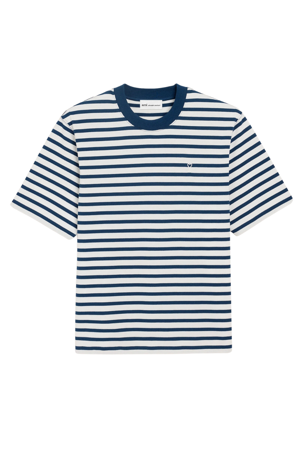 Ami Paris Blue Cotton Boxy Fit Mariniere Ami De Coeur T-shirt