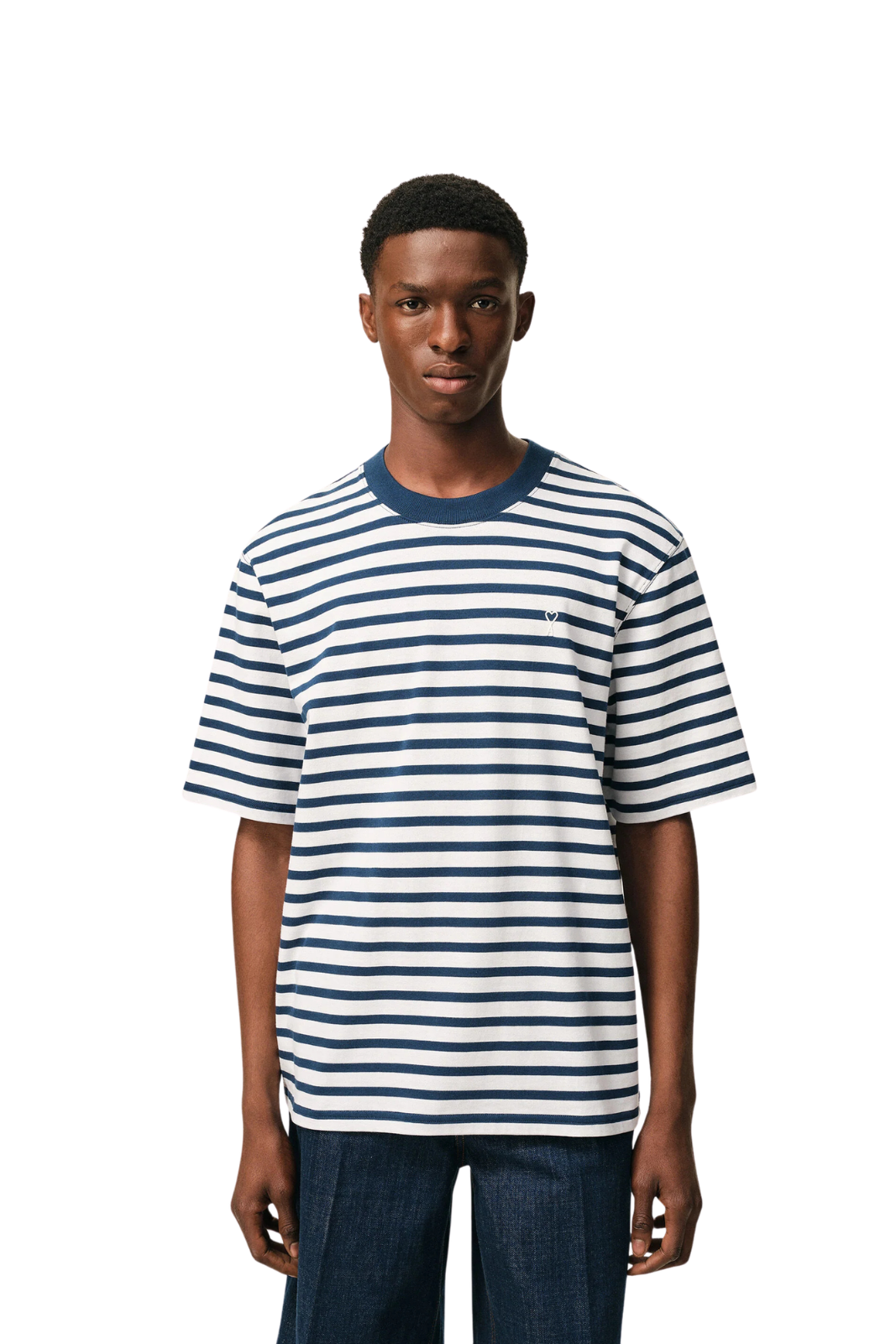 Ami Paris Blue Cotton Boxy Fit Mariniere Ami De Coeur T-shirt