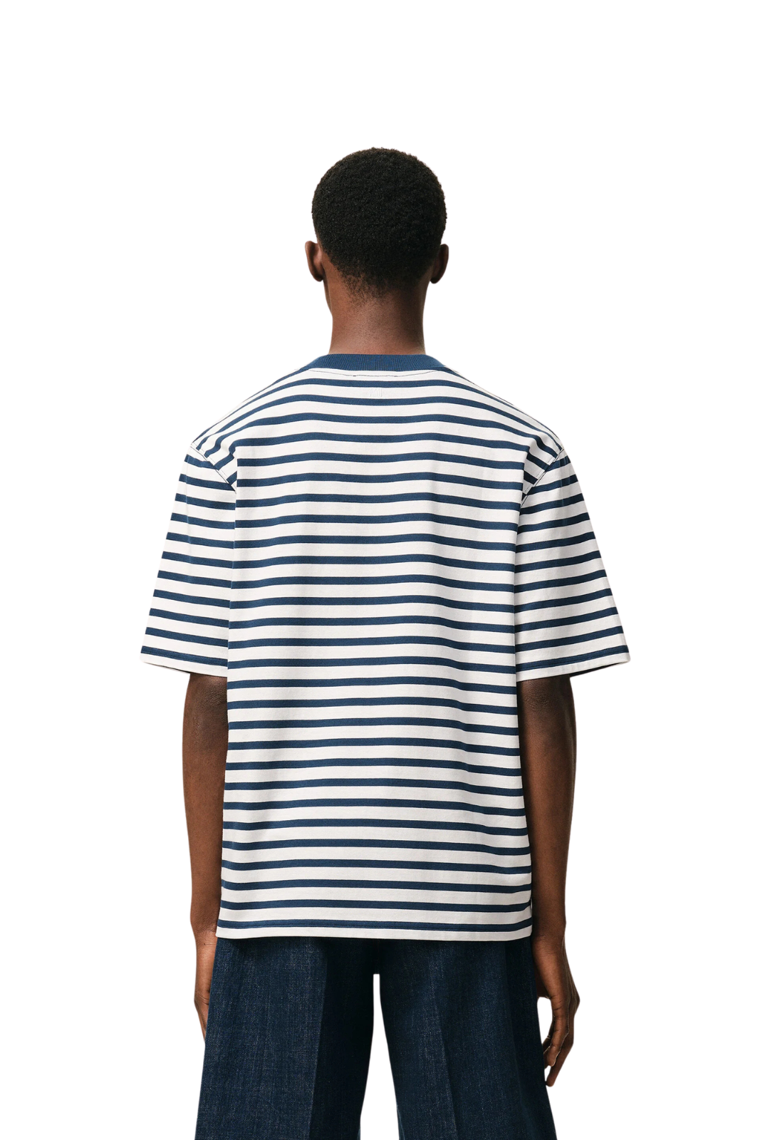 Ami Paris Blue Cotton Boxy Fit Mariniere Ami De Coeur T-shirt