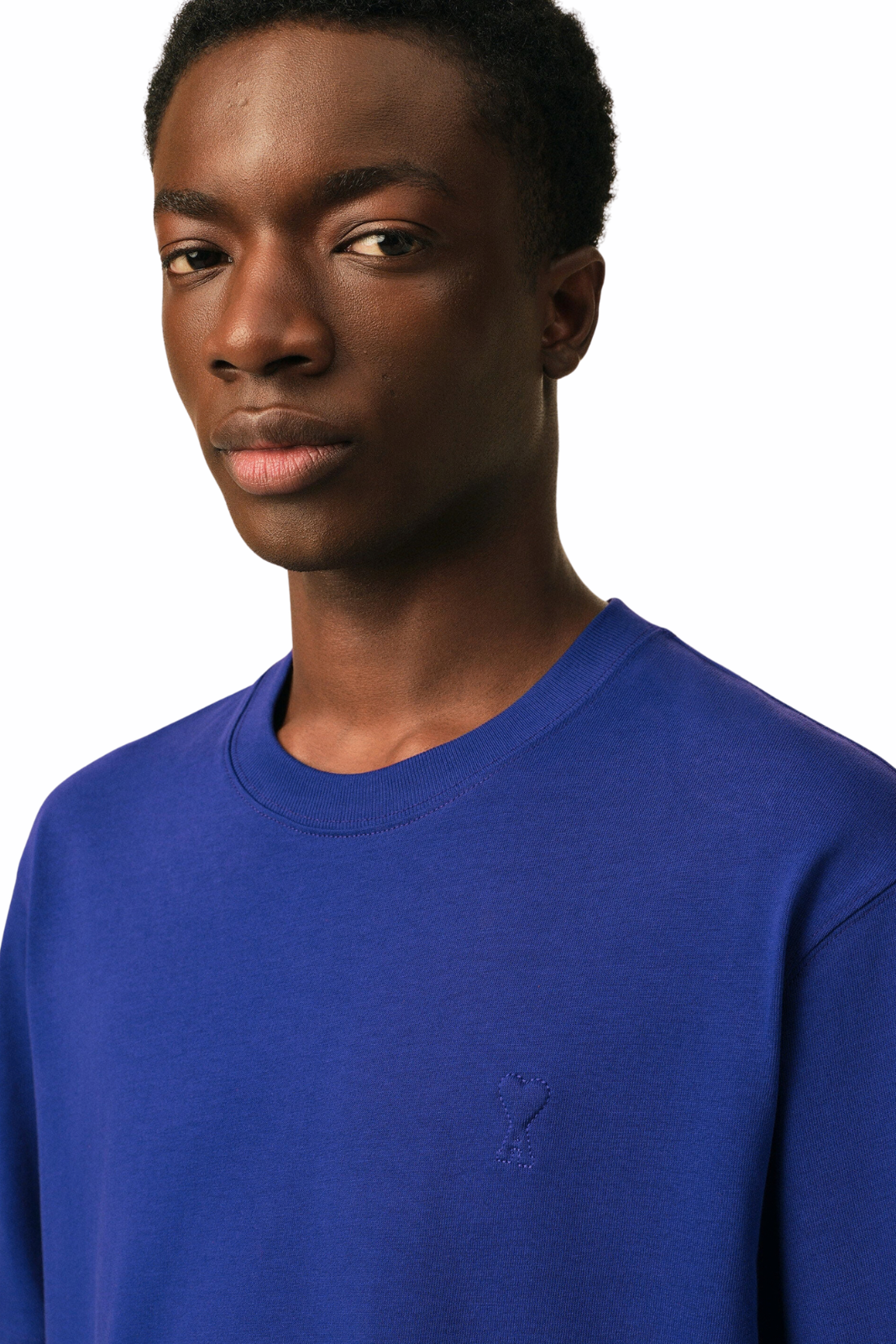 Ami Paris Blue cotton t-shirt with embossed Ami de Coeur