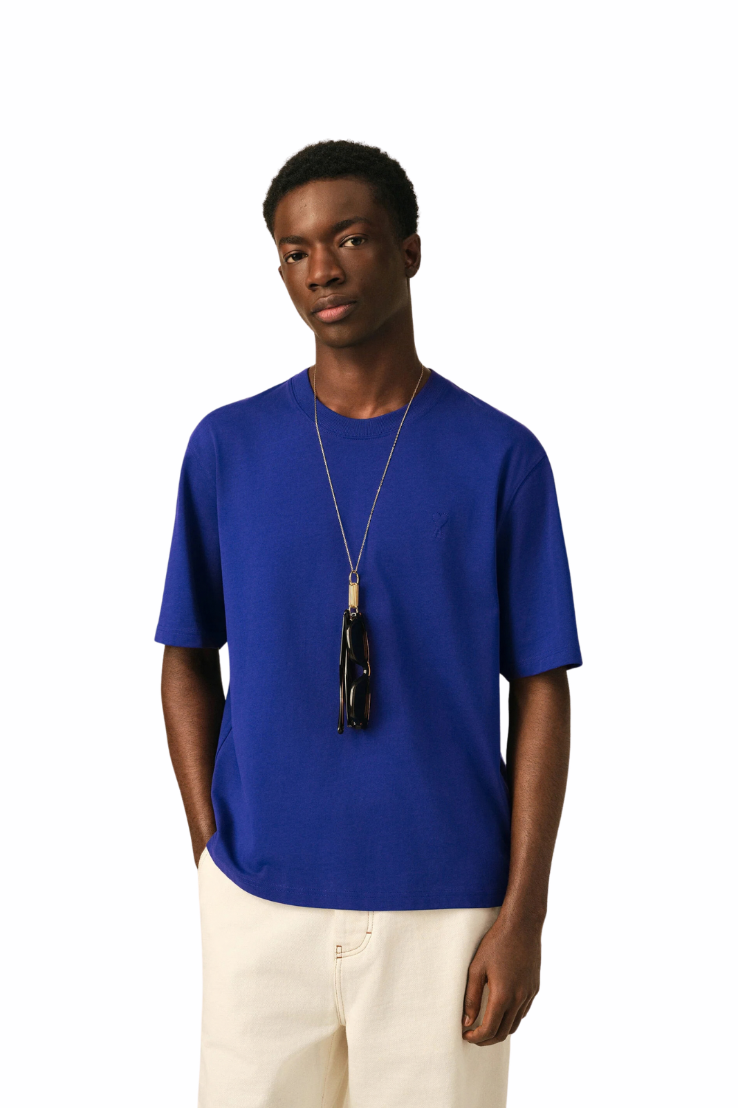 Ami Paris Blue cotton t-shirt with embossed Ami de Coeur