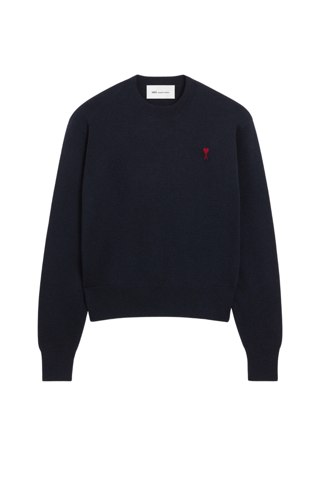 Ami Paris Blue Wool Crewneck Sweater With Contrasted Ami De Coeur