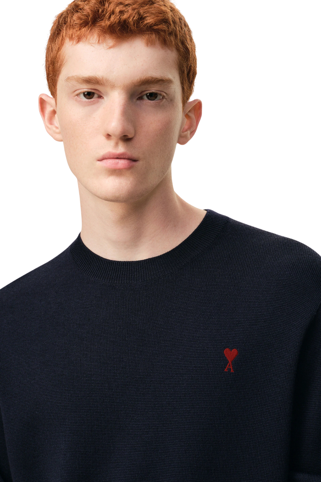 Ami Paris Blue Wool Crewneck Sweater With Contrasted Ami De Coeur