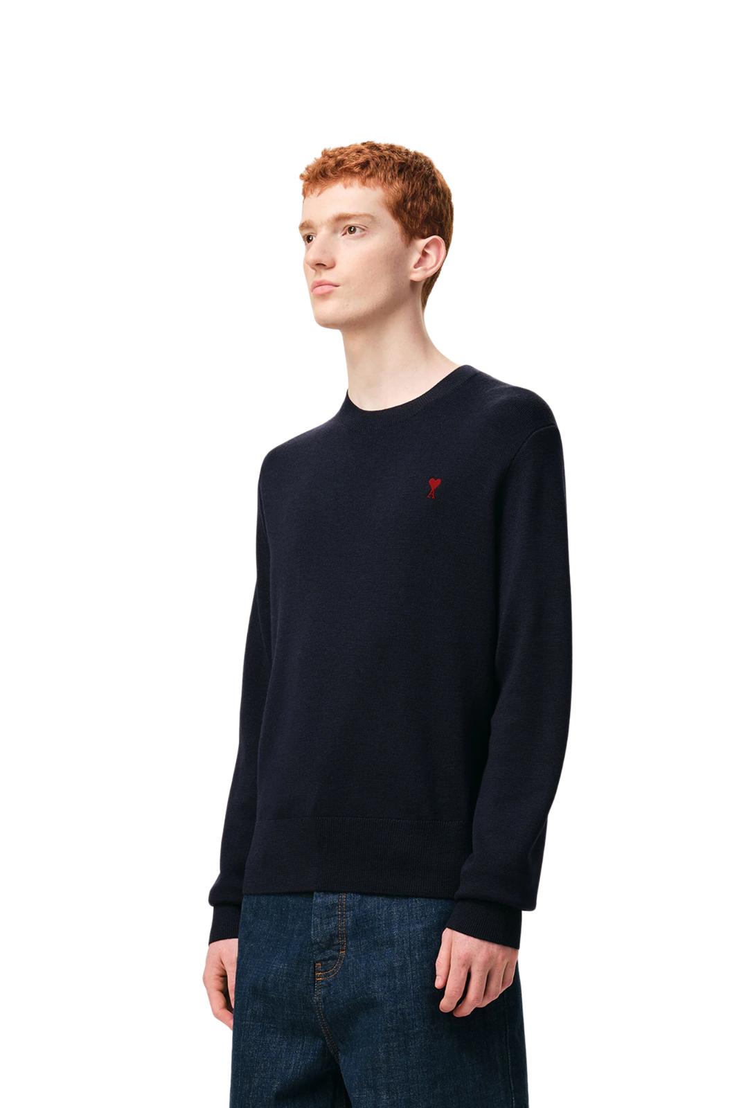 Ami Paris Blue Wool Crewneck Sweater With Contrasted Ami De Coeur