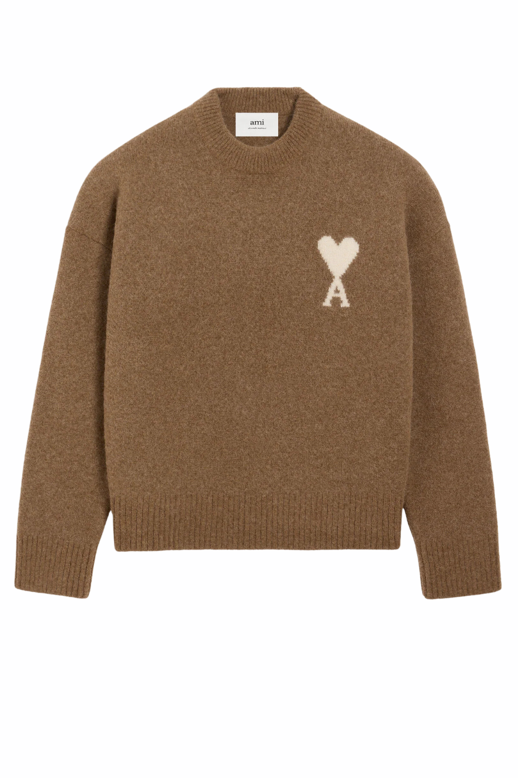 Ami Paris Brown Alpaca Ami De Coeur Crewneck Sweater