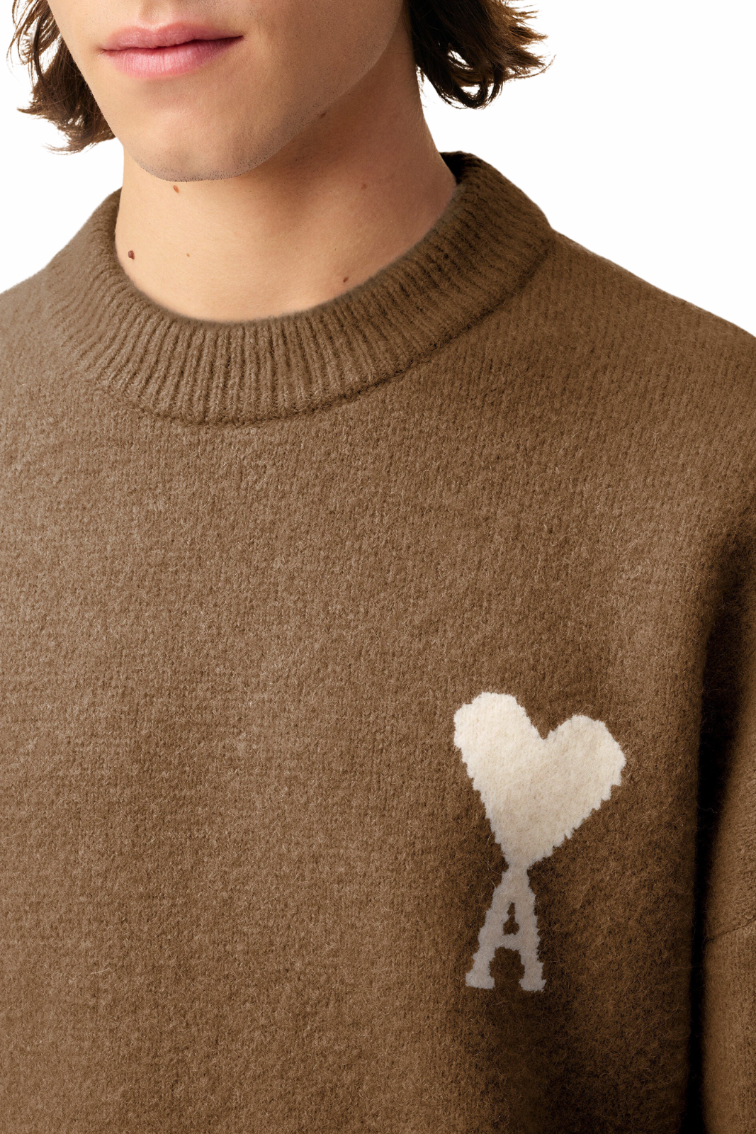 Ami Paris Brown Alpaca Ami De Coeur Crewneck Sweater