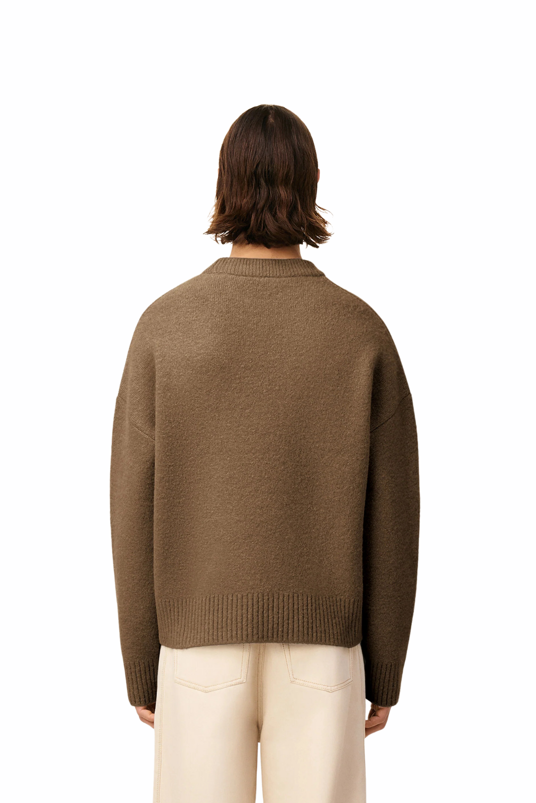 Ami Paris Brown Alpaca Ami De Coeur Crewneck Sweater