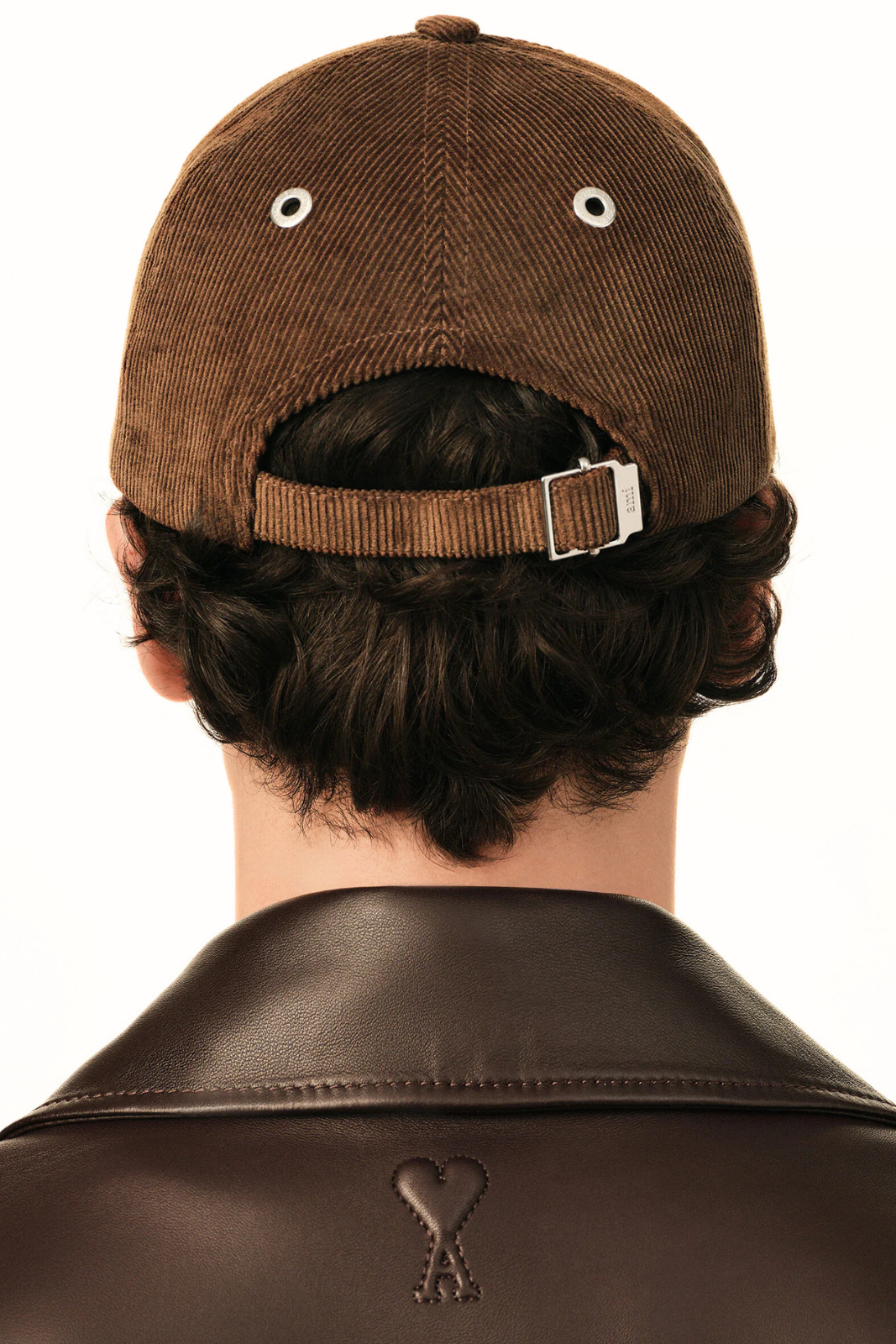 Ami Paris Brown corduroy cotton cap with Ami de Coeur