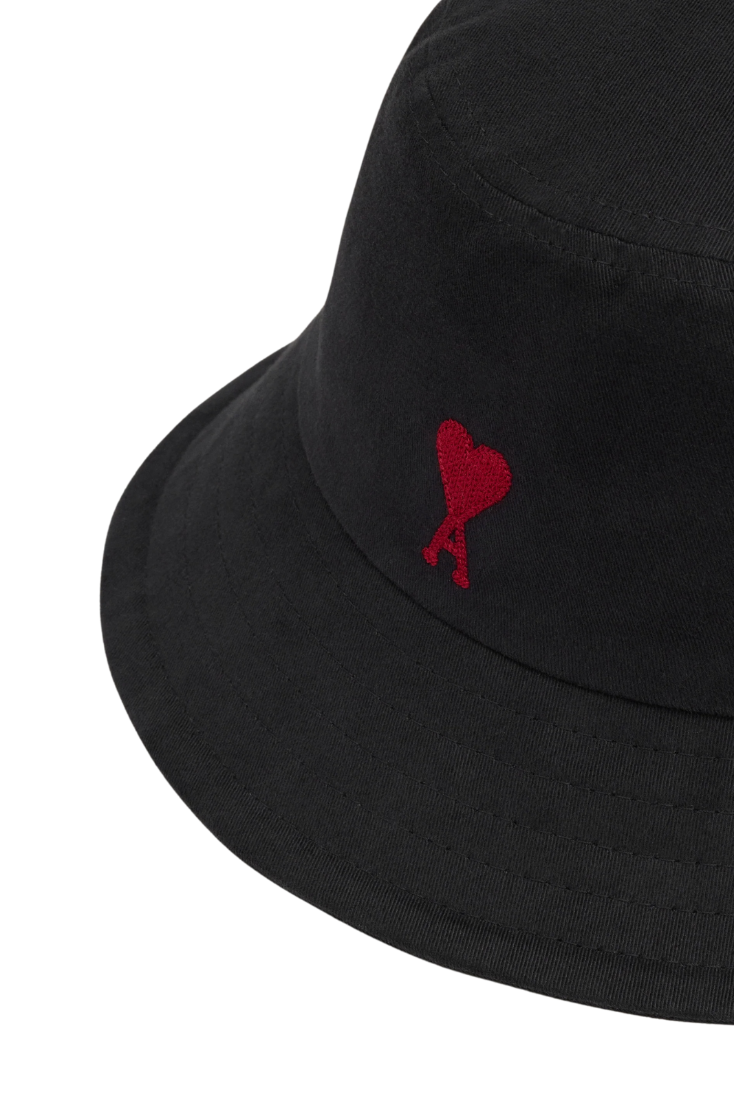 Ami Paris Black Cotton Ami de Coeur Embroidery Red Logo Bucket Hat