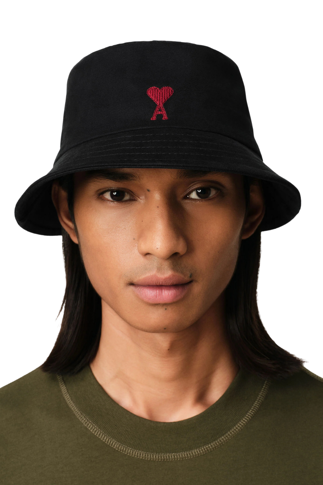 Ami Paris Black Cotton Ami de Coeur Embroidery Red Logo Bucket Hat