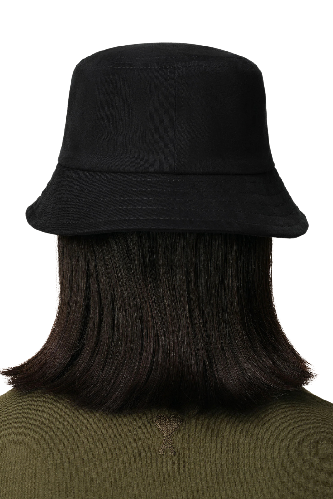 Ami Paris Black Cotton Ami de Coeur Embroidery Red Logo Bucket Hat