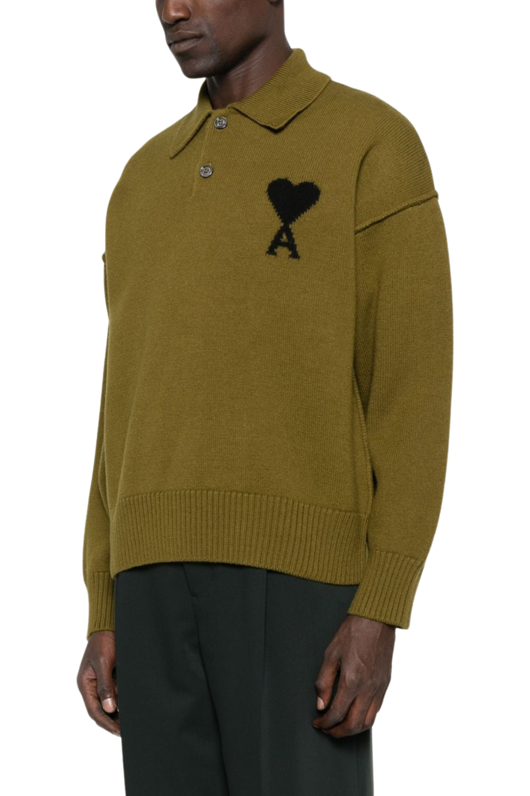 Ami Paris Green Polo collar sweater men