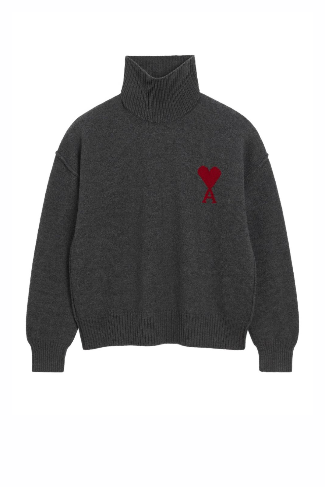 Ami Paris Grey Ami De Coeur heart-intarsia roll-neck jumper