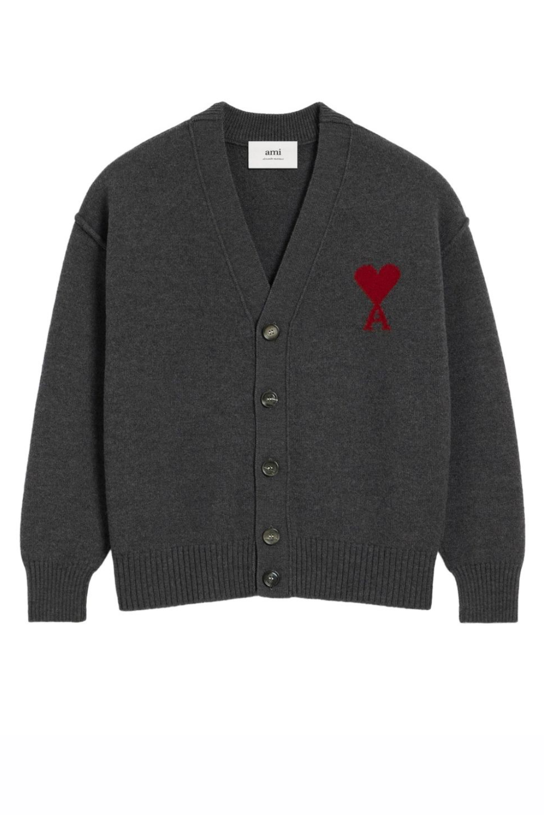 Ami Paris Grey heart-detail wool cardigan